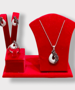 Pretty Silver 3 piece Bridal Jewellery set with Necklace, Earrings, Ring, Contemporary Jewelry Bride