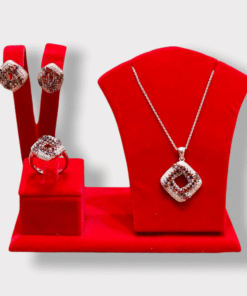 Alternative view of Pretty Silver 3 piece Bridal Jewellery set with Necklace, Earrings, Ring, Contemporary Jewelry Bride